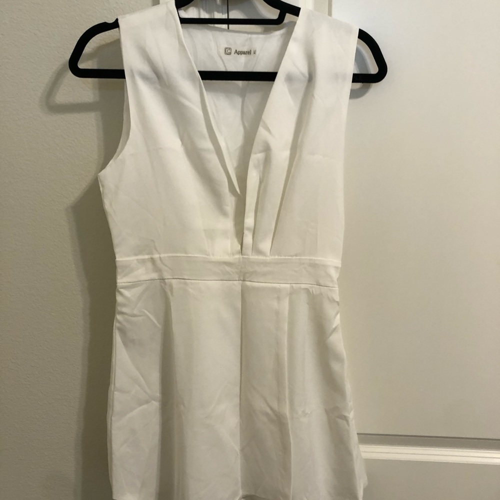 Deep V peplum shape white satin blouse